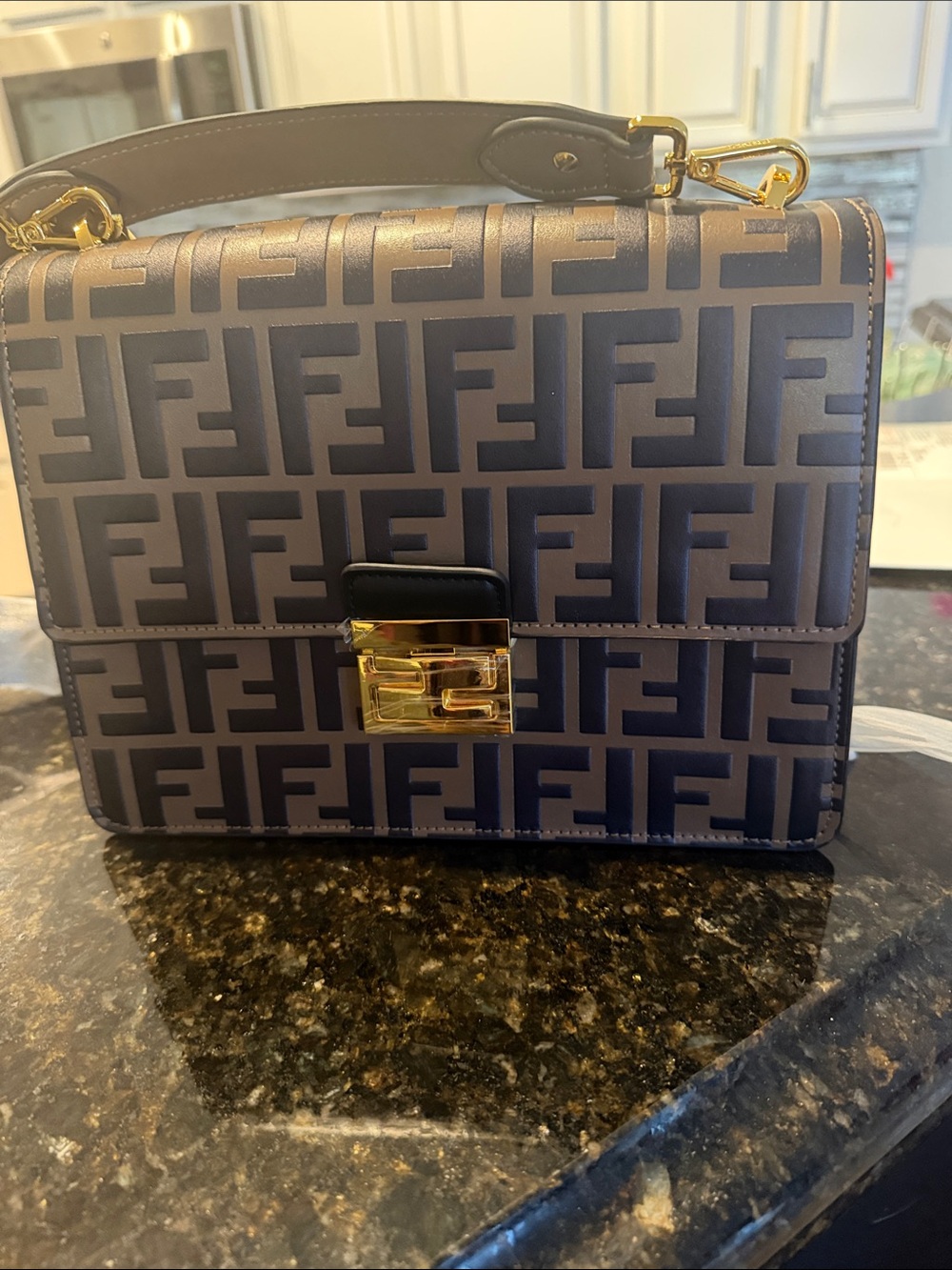 Fashion bag  brown and Black Top-Handle Satchel with Gold Hardware